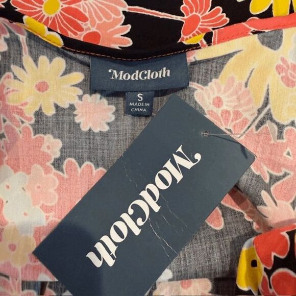 NWT Modcloth Black Floral Paradise Adjustable Tie Strap Dress Mini Size Small - Picture 4 of 9